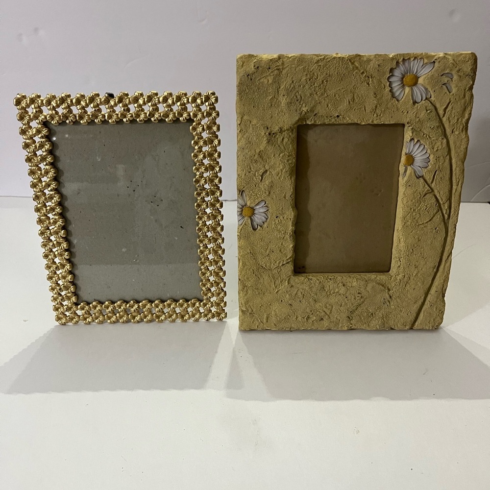 Pretty Floral Picture Frames, Gold and Tan